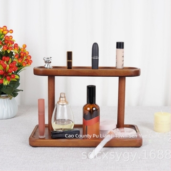 Kétemeletes, faanyagból készült asztali tároló sminkek, parfümök és rúzsok tárolására; modern, minimalist otthoni bejárati szervező