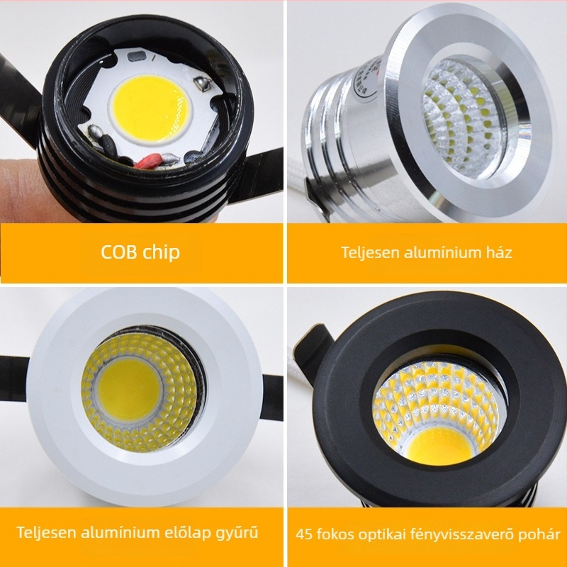 Beépített LED mennyezeti spotlámpa, kis méretű spot, 3W COB, világítás boros szekrényhez és vitrinházhoz, kis nyílás, 30 fényességi szint
