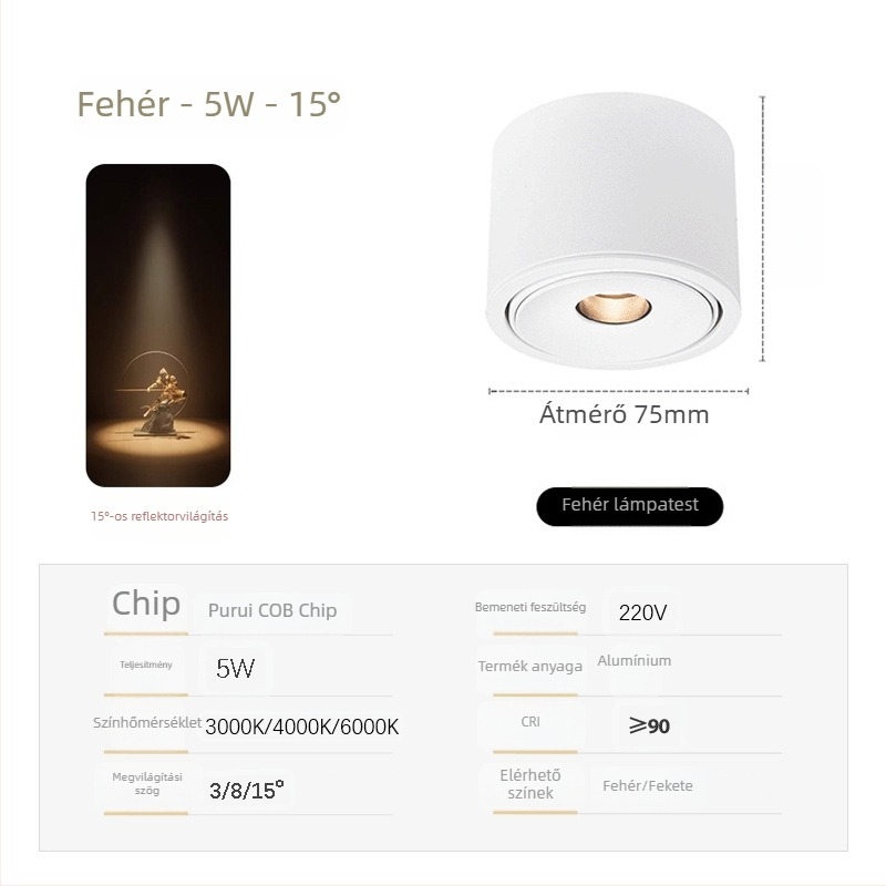 Ultra vékony COB spotlámpa állítható fényszögekkel (3°, 8°, 15°) teaház hangulatához, 3W