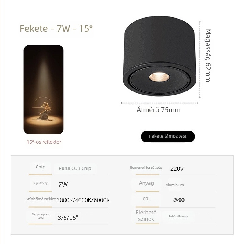 Ultra vékony COB spotlámpa állítható fényszögekkel (3°, 8°, 15°) teaház hangulatához, 3W