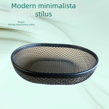 Ovális fémhálós kosár gyümölcsök és tárolásra, skandináv stílusú, papírkapocs tartó dobozzal