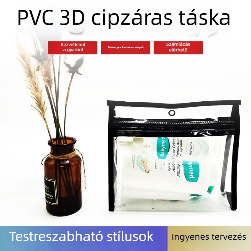 Átlátszó PVC cipzáras táska kozmetikumokhoz és utazási kellékekhez, vízálló dokumentumtáska, egyedi kivitelezés