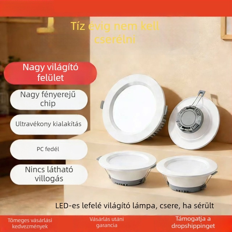 Beépített LED mennyezeti downlight, háromszínű állítható fény (fehér/sárga), 6–10W
