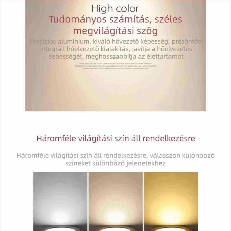 Beépített LED mennyezeti downlight, háromszínű állítható fény (fehér/sárga), 6–10W