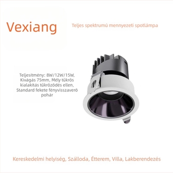 75 mm COB anti-glare downlight, 8–15W, 3000K meleg fehér, kereskedelmi használatra ruházati, bútor- és ékszerüzletekben
