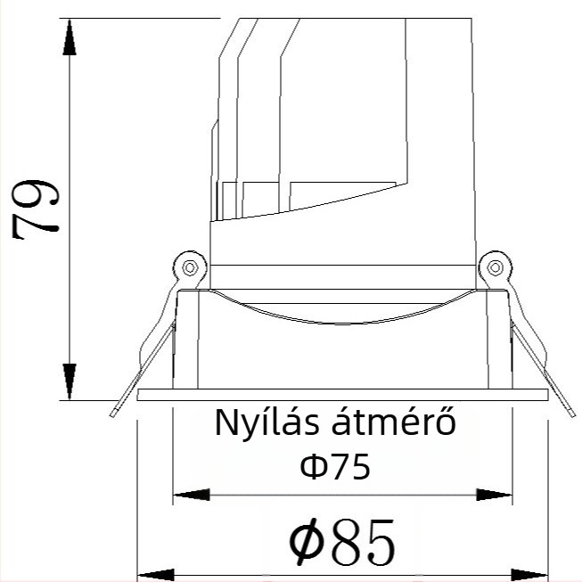 75 mm COB anti-glare downlight, 8–15W, 3000K meleg fehér, kereskedelmi használatra ruházati, bútor- és ékszerüzletekben