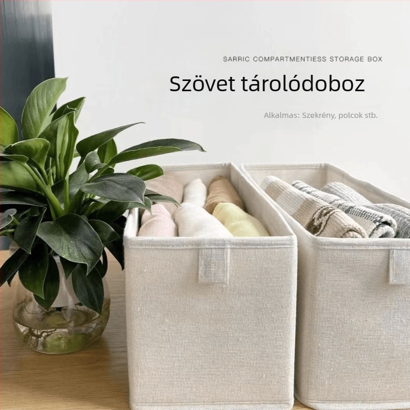 Összecsukható otthoni tárolókosár pamut-lin anyagból, 3,3 L, 33×10×10 cm, zoknik és alsóneműk számára