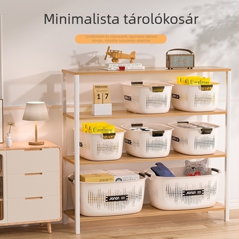 Krémszínű műanyag tárolókosár, nagy méretű, modern, egyszerű stílusú, többfunkciós szennyeskosár fürdőszobába és kollégiumba, hordozható
