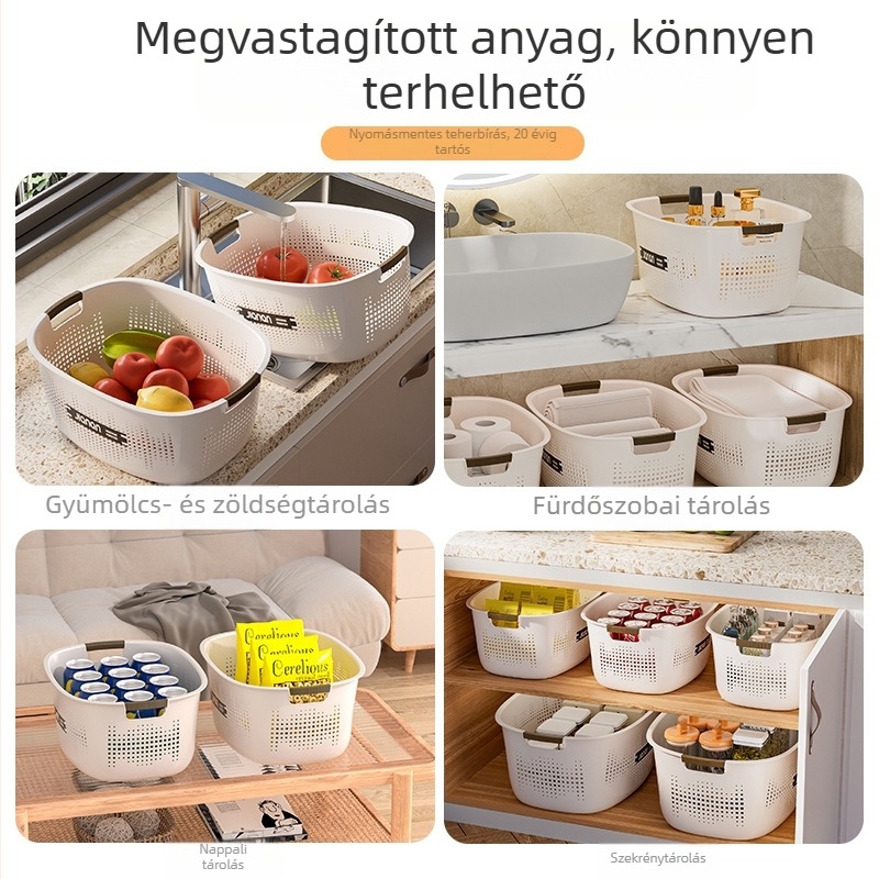 Krémszínű műanyag tárolókosár, nagy méretű, modern, egyszerű stílusú, többfunkciós szennyeskosár fürdőszobába és kollégiumba, hordozható
