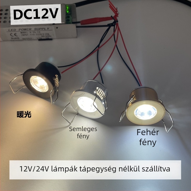 Mini LED 12V DC spotlámpa, 1W, 28 mm-es nyílású, beépíthető boros szekrényhez