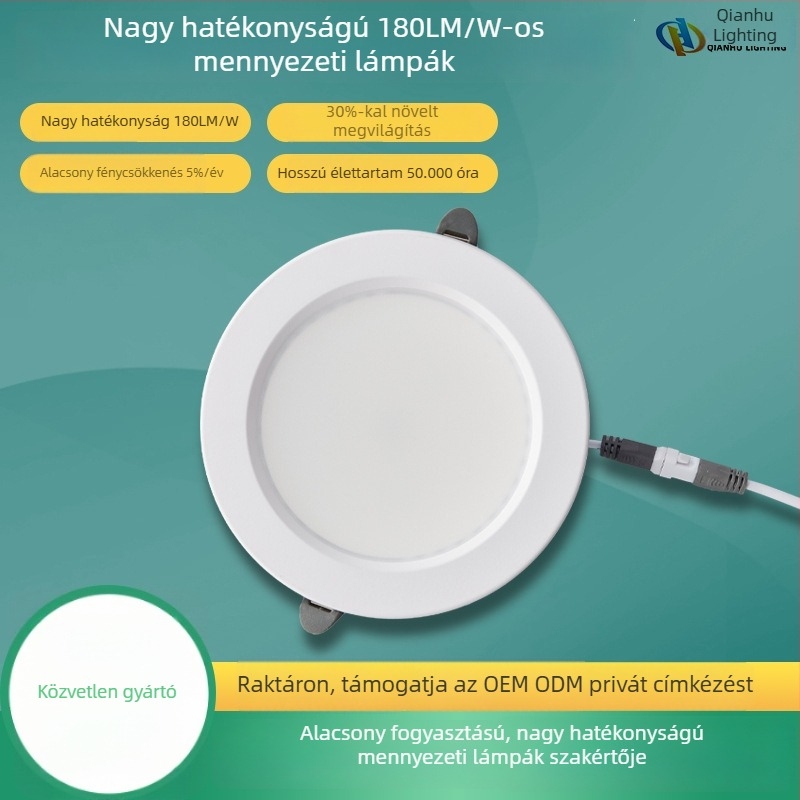 LED beépített mennyezeti downlight, ultra vékony, alacsony fogyasztás, nagy fényáram, 180 lm, nappali és folyosó számára