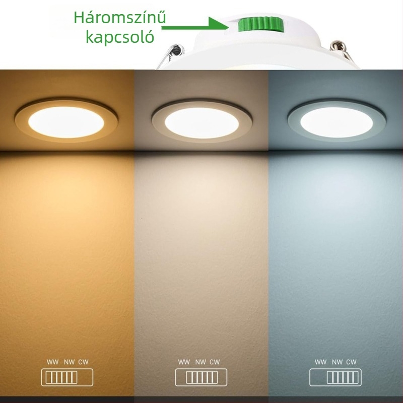 Beépíthető LED mennyezetlámpa, Ø75 mm, 7W, lépésmentes fényerő-szabályozás, melegfehér 3000K