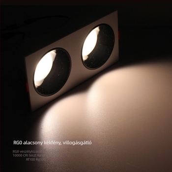 Kétfejű LED lámpa, tükröződésmentes rejtett downlight, alacsony kékfény Ra95, beépített téglalap COB spot a nappaliba
