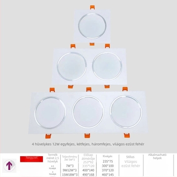 Négyzetes LED mennyezeti downlight 1/3 fejjel, párásodás elleni, architektúrális mennyezetvilágítás beépített rács