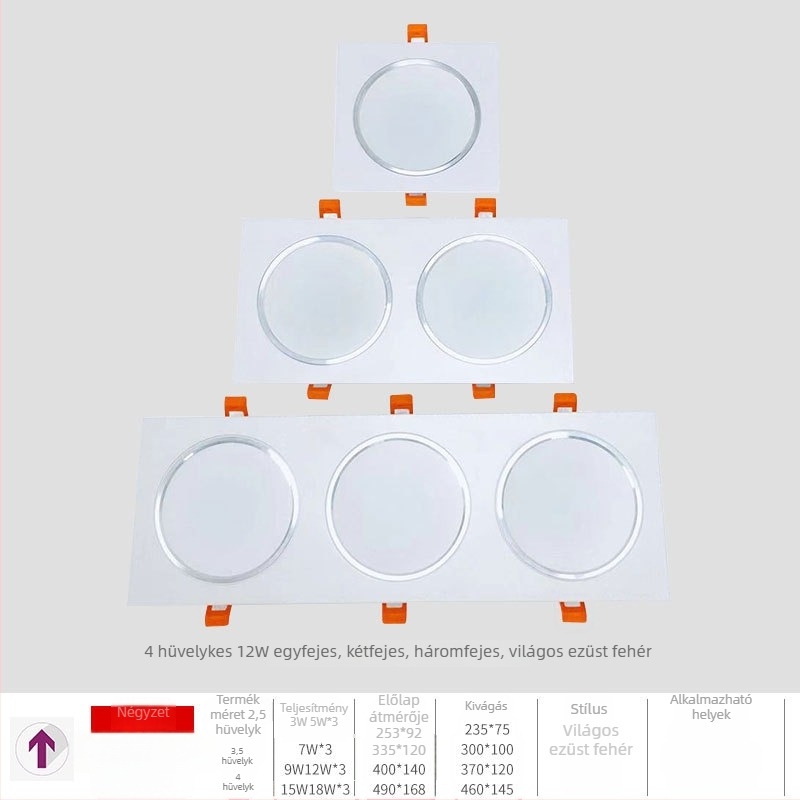 Négyzetes LED mennyezeti downlight 1/3 fejjel, párásodás elleni, architektúrális mennyezetvilágítás beépített rács