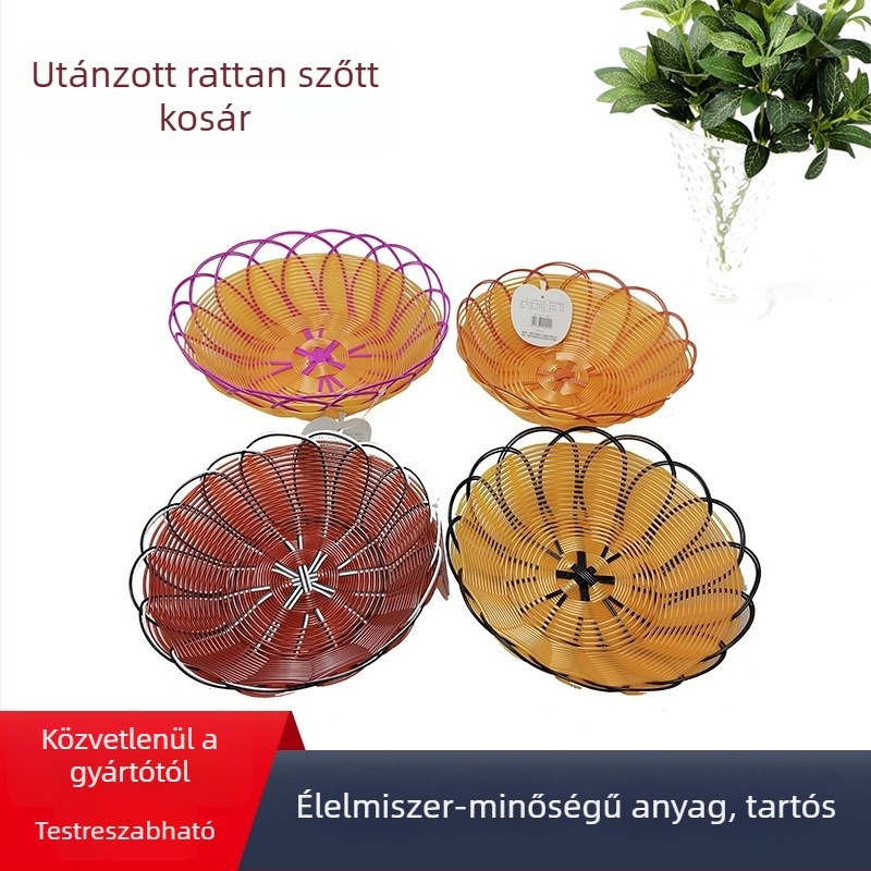 Kézzel szőtt műanyag rattankosár gyümölcs- és zöldségtároláshoz a konyhában, csipkés mintázatú snack kosár
