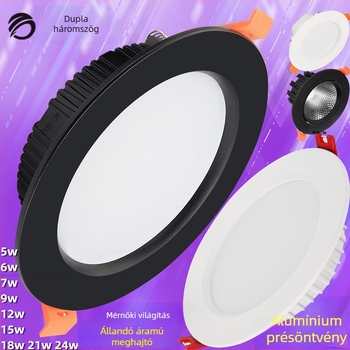 LED beépíthető mennyezeti lámpa, 75 mm nyílás, öntött alumínium ház, párásodás elleni, tükröződésmentes, nappalira
