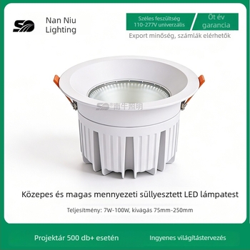 Mély anti-szemfény LED beépíthető mennyezeti downlight, 8 hüvelykes nyílás, 200 mm kivágat, hideg fehér 6500K