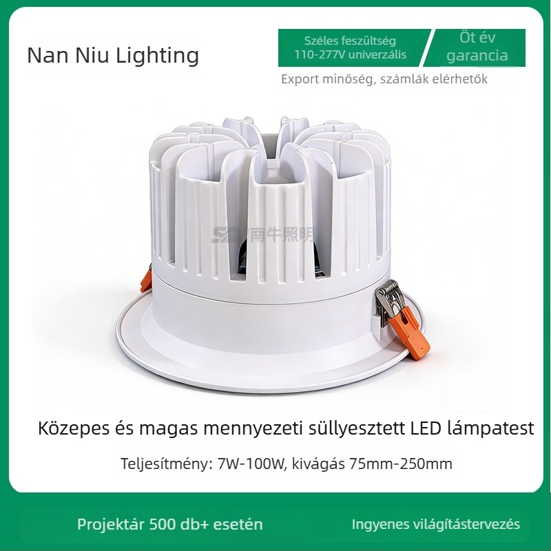 Mély anti-szemfény LED beépíthető mennyezeti downlight, 8 hüvelykes nyílás, 200 mm kivágat, hideg fehér 6500K