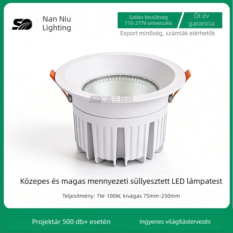 Mély anti-szemfény LED beépíthető mennyezeti downlight, 8 hüvelykes nyílás, 200 mm kivágat, hideg fehér 6500K