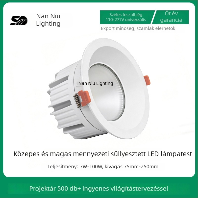 Mély anti-szemfény LED beépíthető mennyezeti downlight, 8 hüvelykes nyílás, 200 mm kivágat, hideg fehér 6500K