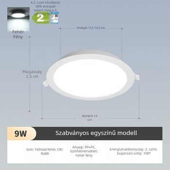 NVC LED downlight, ultra vékony beépített mennyezeti világítás, nagy teljesítmény, 220V, 3000K meleg fehér, PVC ház, lakossági és kereskedelmi használat