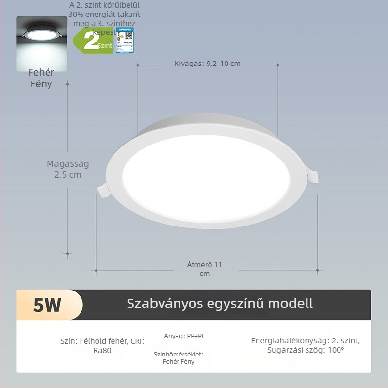 NVC LED downlight, ultra vékony beépített mennyezeti világítás, nagy teljesítmény, 220V, 3000K meleg fehér, PVC ház, lakossági és kereskedelmi használat