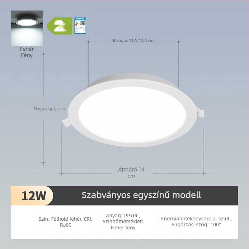 NVC LED downlight, ultra vékony beépített mennyezeti világítás, nagy teljesítmény, 220V, 3000K meleg fehér, PVC ház, lakossági és kereskedelmi használat