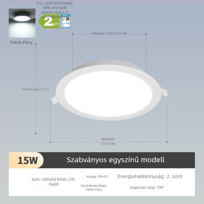 NVC LED downlight, ultra vékony beépített mennyezeti világítás, nagy teljesítmény, 220V, 3000K meleg fehér, PVC ház, lakossági és kereskedelmi használat