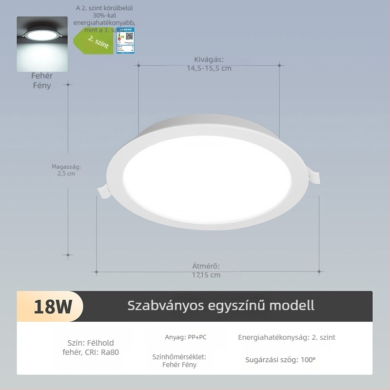 NVC LED downlight, ultra vékony beépített mennyezeti világítás, nagy teljesítmény, 220V, 3000K meleg fehér, PVC ház, lakossági és kereskedelmi használat