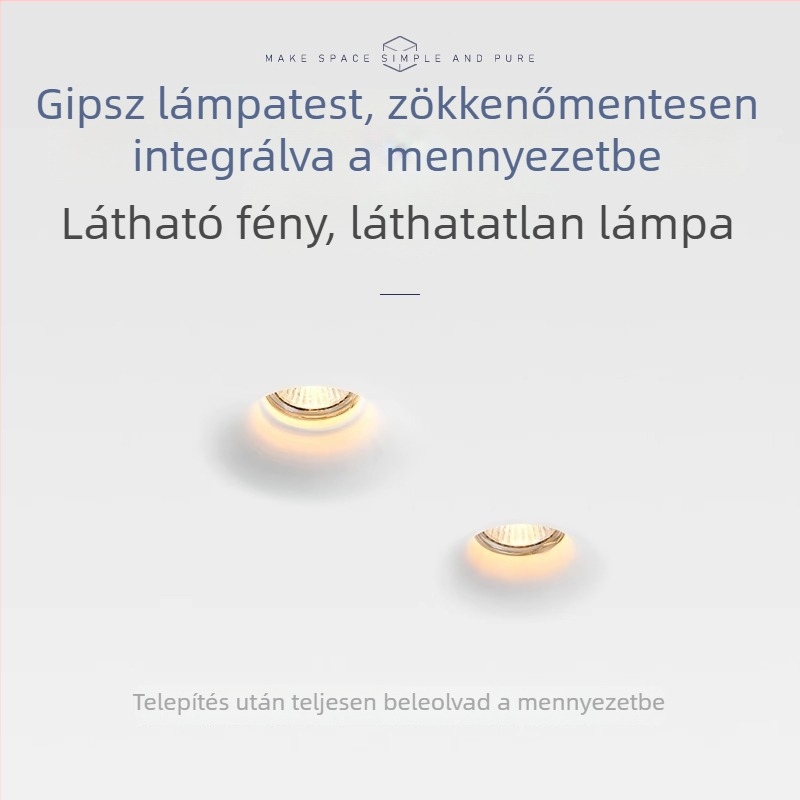 Beépített gipszből készült spotlámpák a nappaliba, keret nélküli, fő világítás nélkül