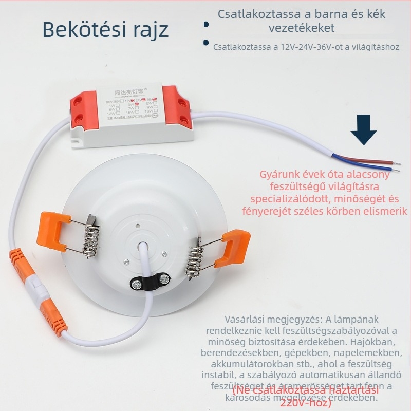 Beépíthető LED downlight, 12–36V DC, alumínium ház, RV-k és tengeri alkalmazásokhoz, rejtett felépítés, 50–160 mm kivágási méret, rendkívül fényes