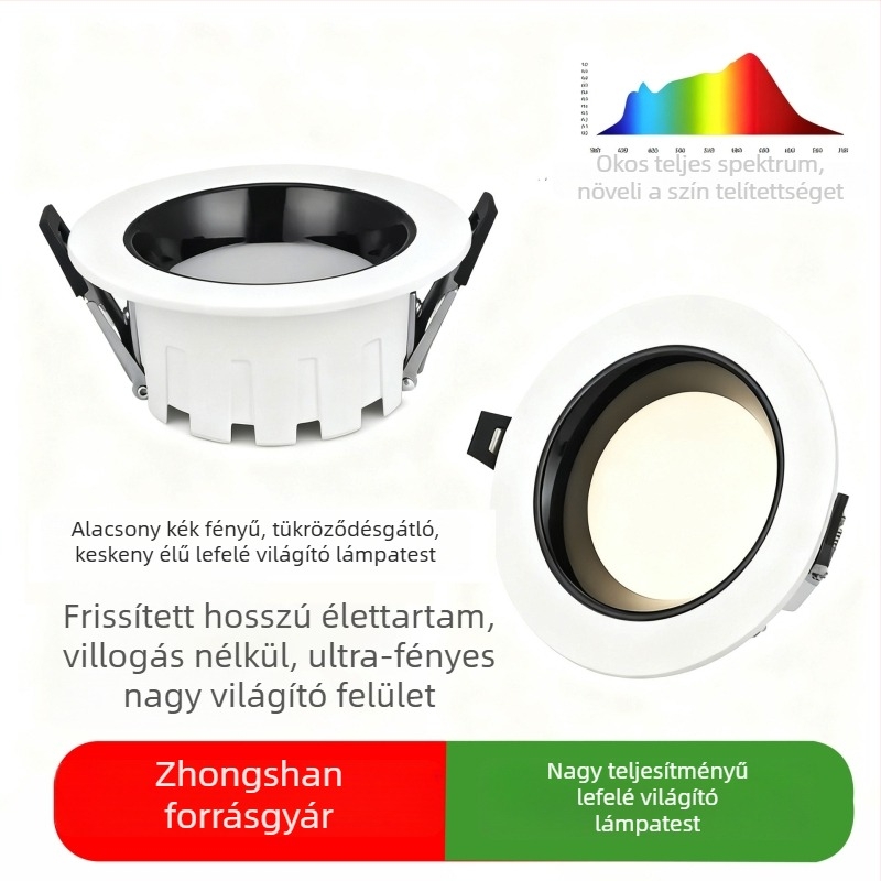 LED beépíthető mennyezeti downlight, mélykupolos, anti-glare, magas CRI, lakó- és kereskedelmi világítás