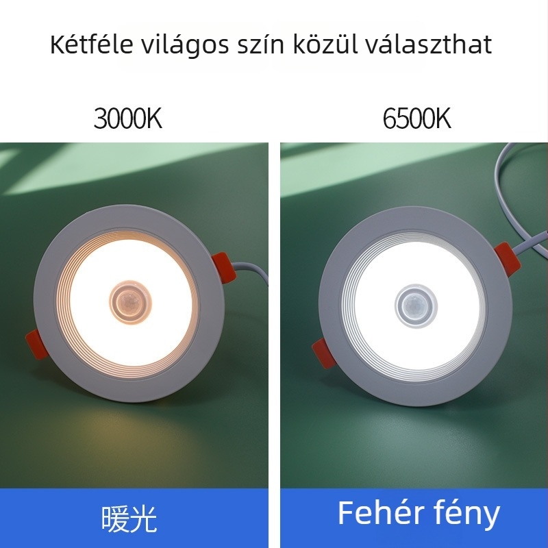 LED infravörös mozgásérzékelős downlight, vékony, beépített mennyezeti világítótest folyosókhoz és szállodákhoz