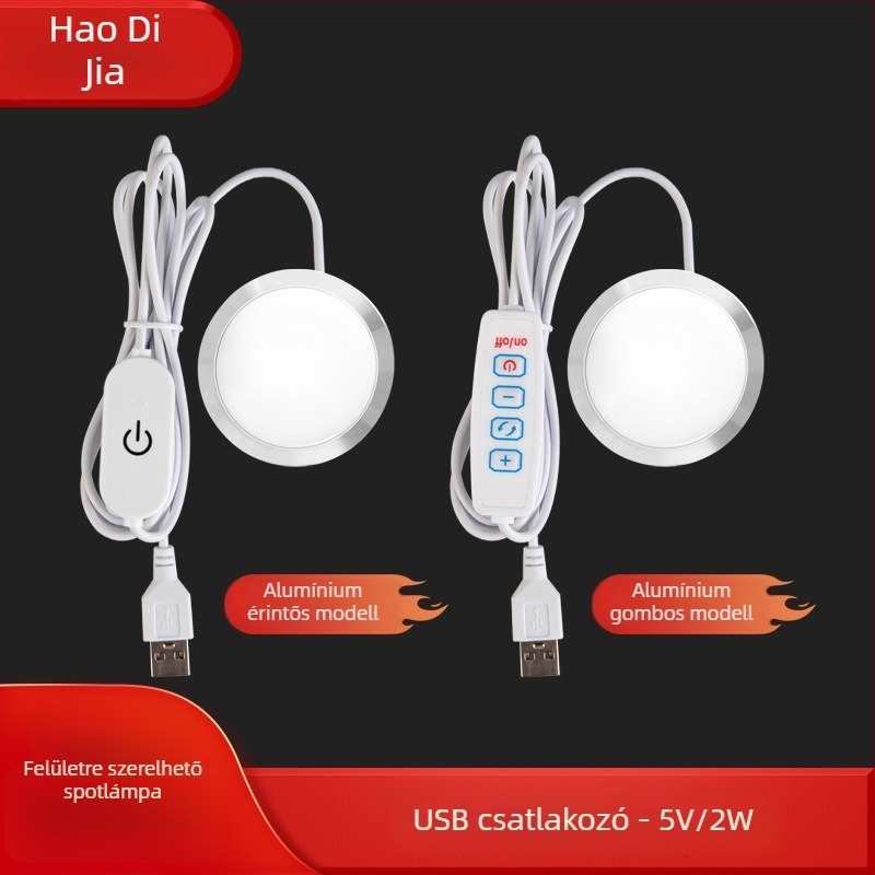 Ultra vékony USB-s LED kör szekrénylámpa, 5V, alumínium ház, méret 60×8 mm