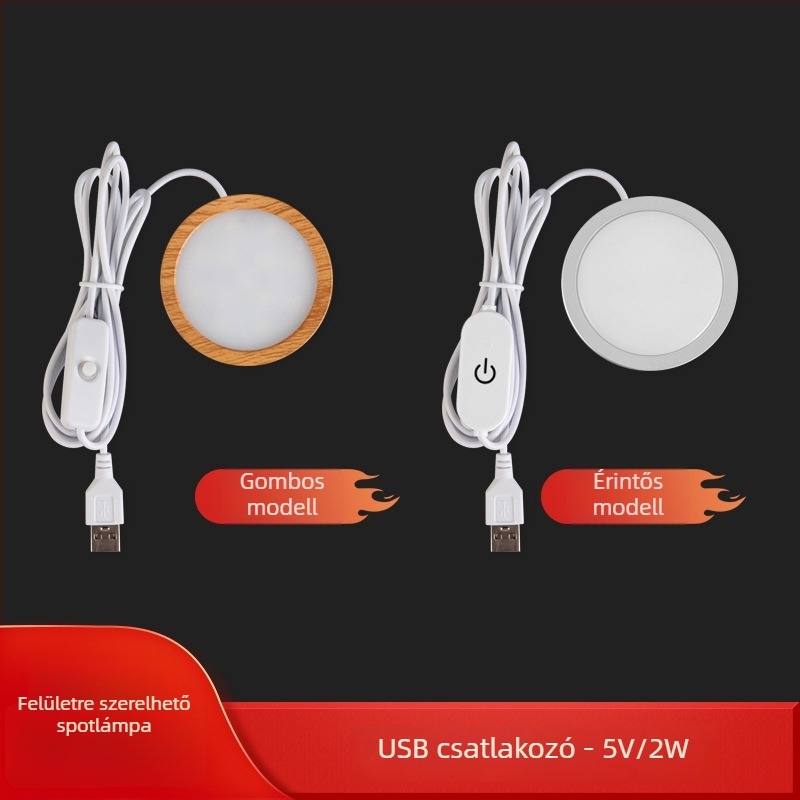Ultra vékony USB-s LED kör szekrénylámpa, 5V, alumínium ház, méret 60×8 mm