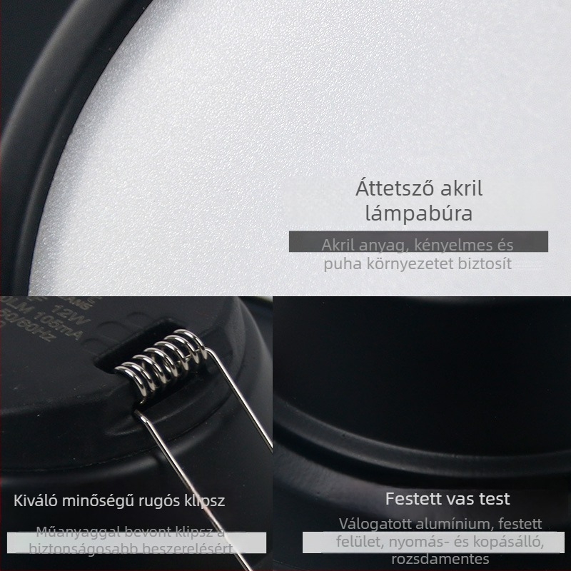 Fekete beépített LED mennyezeti downlight, háromszínű színhőmérséklet-szabályozás, nappalira, nyílás 7,5–16 cm