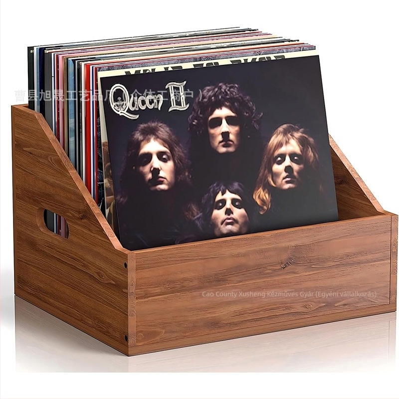 Masív faból készült vinyl lemez tároló doboz és magazin szervező