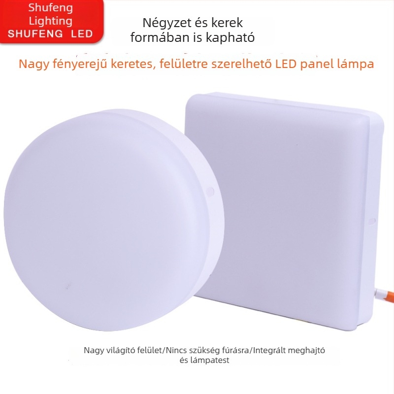 Keretszegély nélküli LED panel mennyezeti világítás, felületre szerelt, kerek vagy négyzet alakú, 6000K, magas CRI