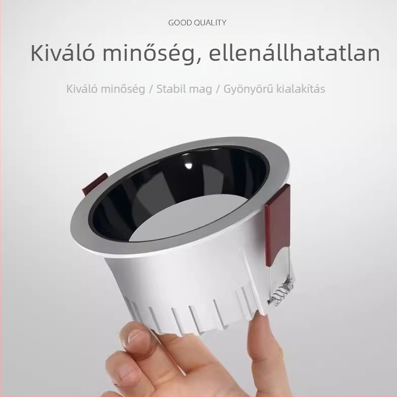 Beépített COB LED downlight mély anti‑reflexiós kupollal, ultra keskeny keret, főfény nélkül, nappaliba, modern stílus