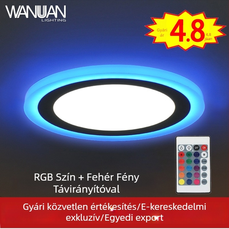 LED kétszínű panellámpa, szegmentált sík panel LED lámpa, kék-fehér akrilos downlight, felületre szerelt, körkörös minimalistikus dizájn