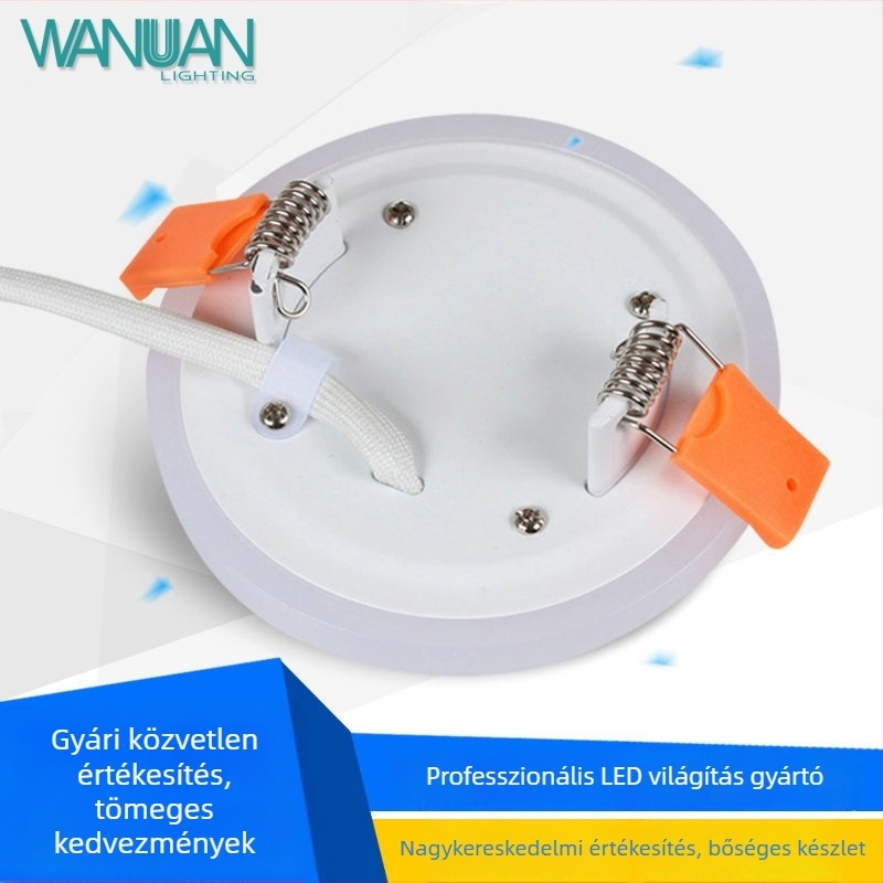 LED kétszínű panellámpa, szegmentált sík panel LED lámpa, kék-fehér akrilos downlight, felületre szerelt, körkörös minimalistikus dizájn