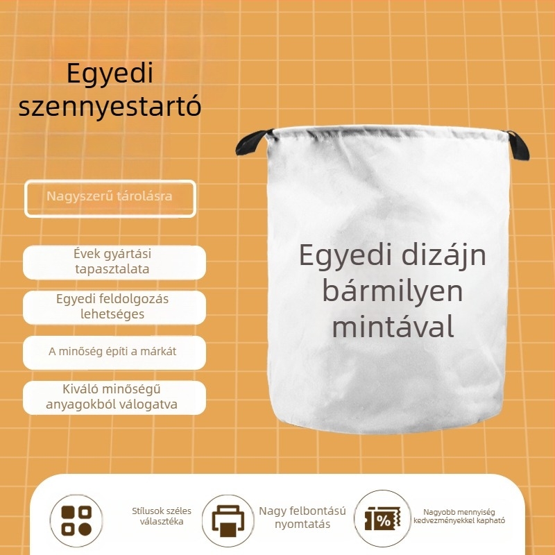 Összecsukható ruhaszennyes kosár, stílusos textilkosár, 38×44 cm, fürdőszoba vagy kollégium