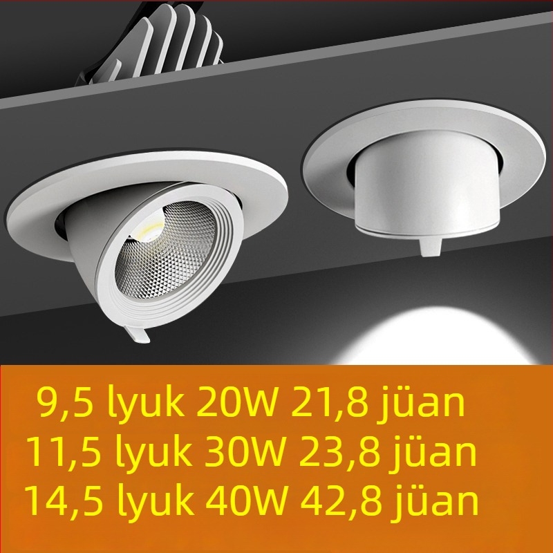 Beépített COB LED spotlámpa, teleszkóposan állítható szög, tükröződésmentes, mennyezeti kijelzőkhöz ruházati boltban.