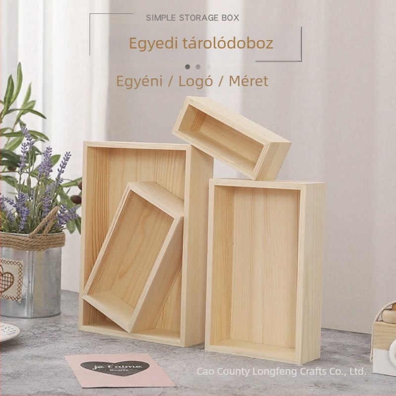 Modern egyszerű fa asztali tároló doboz, négyzetes/téglalap alakú, fedél nélküli, esküvői bonbon-doboz
