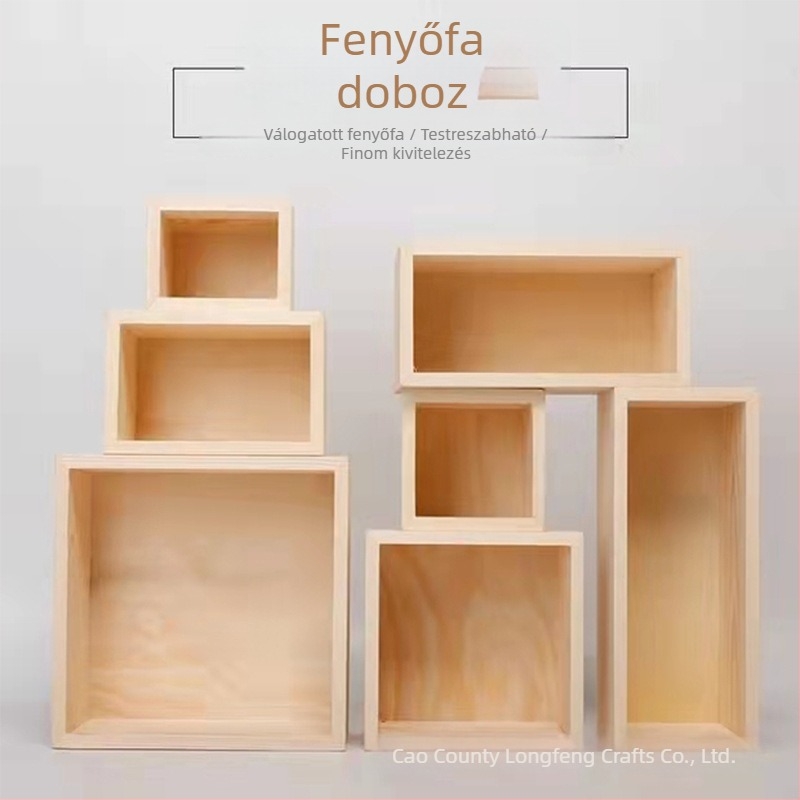 Modern egyszerű fa asztali tároló doboz, négyzetes/téglalap alakú, fedél nélküli, esküvői bonbon-doboz