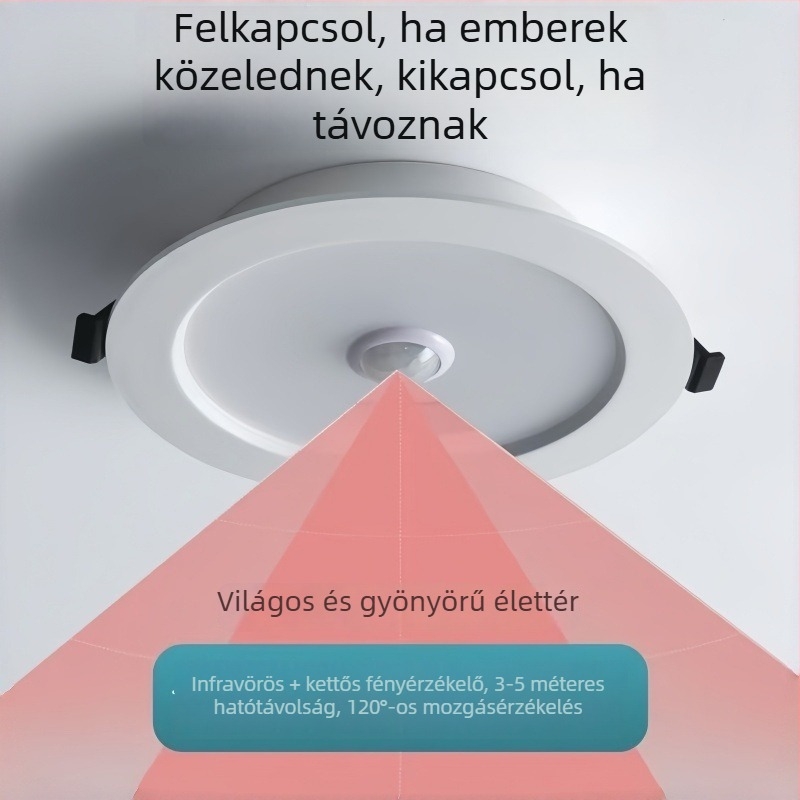 Beépített LED-downlight hang- és fényérzékelővel, hangvezérléssel és infravörös mozgásérzékelővel folyosókhoz