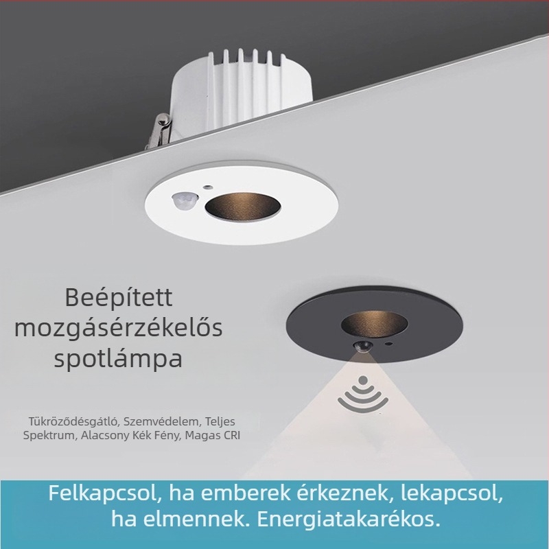 Beépített mozgásérzékelős spotlámpa folyosókhoz, erkélyekhez és bejáratokhoz, 15°/24°-os fénycső, 75 mm