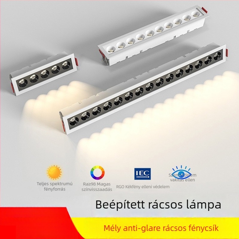 Beépített LED lineáris világítás rácsos, körkörös LED spot nappaliba, falmosó világítás, tükröződés elleni