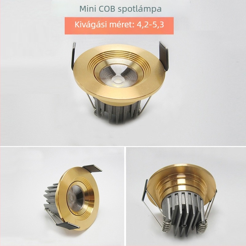 Mini LED COB beépíthető mennyezeti spotlámpa, arany, 5 cm kivágás, Ø40–50 mm